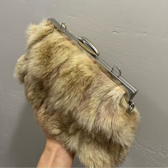 Natural Genuine Fox Fur Handmade Push Lock Clutch/Shoulder Bag/Crossbody - Picture 13 of 16